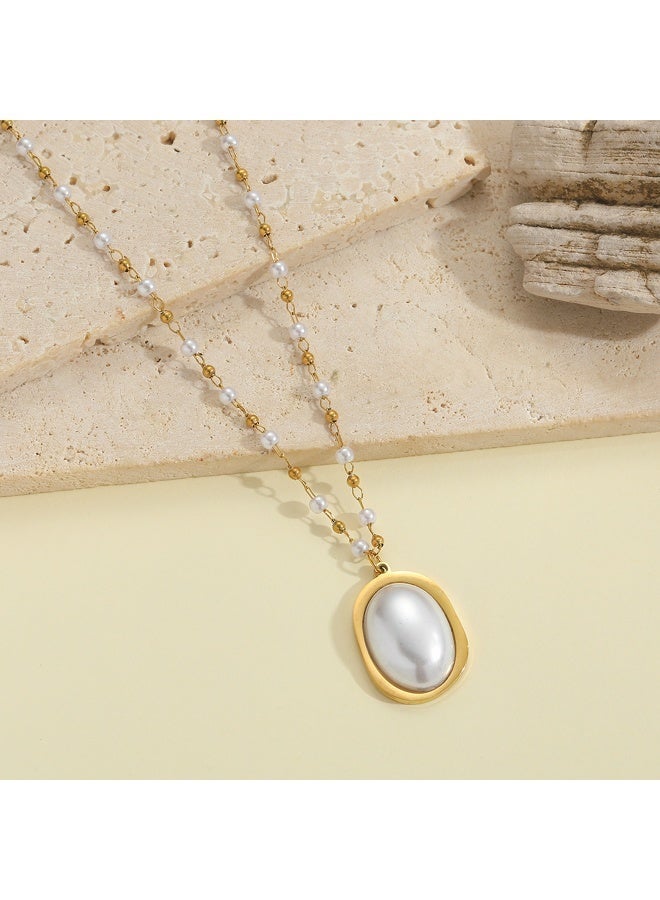 Pearl Necklace for Women with Oval Pendant & Seed Pearls, Gold-Plated Classic Elegant Jewelry for Daily and Special Occasions, Ideal Gift for Her - Image 5